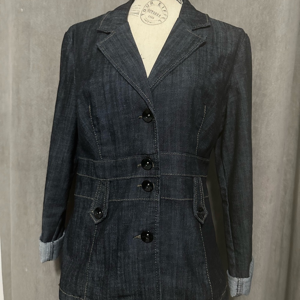 One 5 One Blue Jean Jacket with Tailored Fit and Notched Lapels
